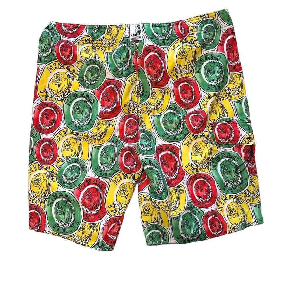 Hinano Tahiti Colorful Caribbean Surf Board Shorts Swim Trunks Size 33